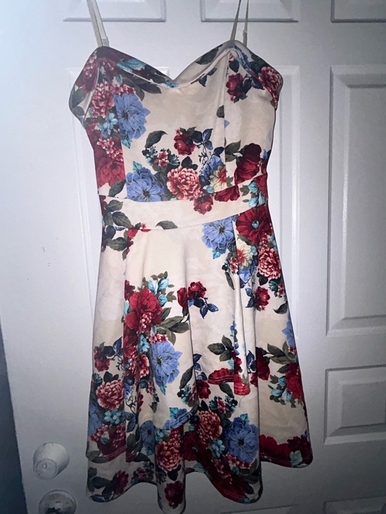 Dresses & Skirts - ♥️ Floral Spaghetti‑Strap Fit & Flare Dress in Cream with Red & Blue Blooms